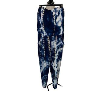 Hippie Guilt Womens Romper Jumpsuit Size Large Tie Dye Blue White USA New